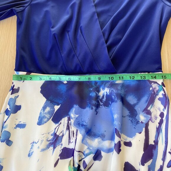 New Chetta B Maxi Dress 6 / 8 Watercolor Floral Navy Blue Winter White Gown NWT - Picture 12 of 13